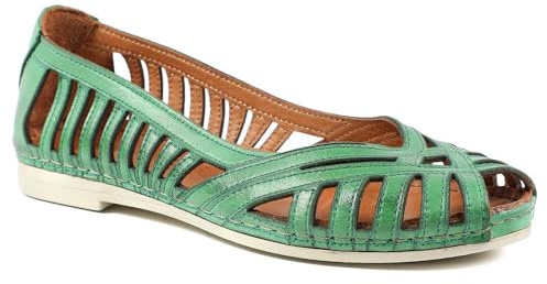 Pavers Womens Leather Cut Out Peep Toe Flats | Spring Summer Collection | Embellished Shoe | Slip On