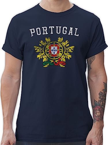 T-Shirt Herren - Fußball EM - Portugal Wappen WM - M - Navy Blau - Trikot Fussball Shirt männer Europameisterschaft portuga Tshirt triko fussballtrikot fu Ball Tshirts Shirts em- Fanartikel