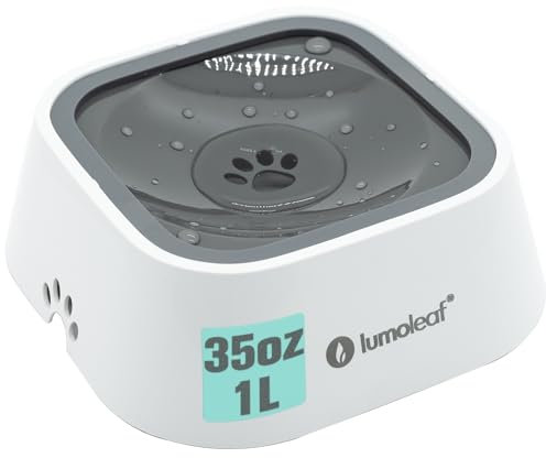 LumoLeaf Wassernapf für Hunde, kein Verschütten, langsamer Futterspender, hält Maul trocken, tropffreies Design (1L Grau)