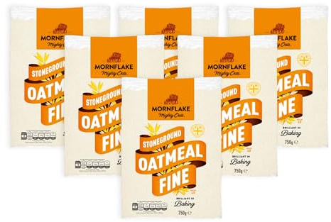 Mornflake - Mighty Oats Stoneground Fine Oatmeal 6x 750g. High In Fibre. Perfect For Breakfast Porridge Oats, Granola and Baking. Suitable For Vegan Diet