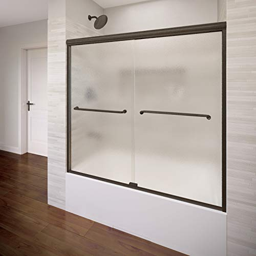 Basco Infinity Semi-Frameless Sliding Tub Door, Fits 54.5-58.5 inch Opening, Obscure Glass, Oil Rubbed Bronze Finish