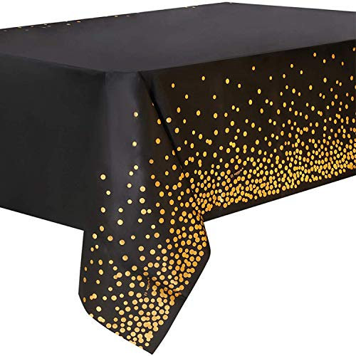 Duocute 4 Piezas Mantel Desecheble Fiesta Oro Negro Mantel Rectangular Dorado Cubierta de Mesa para Cumpleaños, Graduación, Compromiso, Cóctel, Aniversario, Banquetes, 137 cm x 274 cm