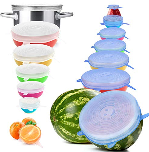 YXYL 14 PCS Reusable Silicone Stretch and Seal Lids for Food Storage, Flexible Round Silicone Bowl Covers, 7 Different Sizes - Keep Food Fresh
