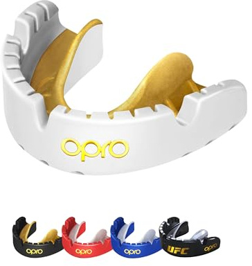 OPRO Mundschutz für feste Zahnspangen – Gold-Level Zahnschutz für Boxen, Kampfsport, MMA, Erwachsene & Kinder (Alter 10+) – Selbstanpassende Schiene – Premium Passform – Mit zahnärztlicher Garantie