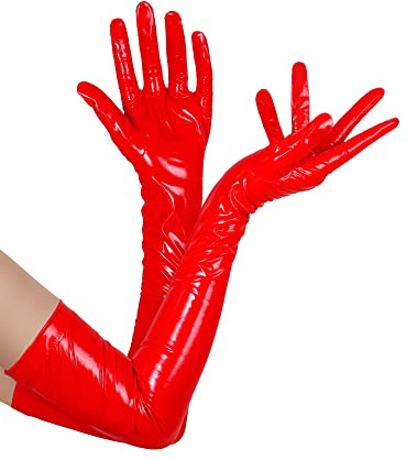 Bencailor Women Long Gloves Patent Leather Gloves for Costume Photoshoot(S-M,Red)