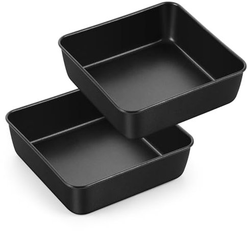 Homikit 6 Inch Square Cake Tin Set of 2, Stainless Steel Cake Mould with Non-Stick Coating, Healthy Small Baking Pan for Layer Cakes/Tray Bakes/Lasagnas/Brownies, Heavy-Duty & Easy Clean