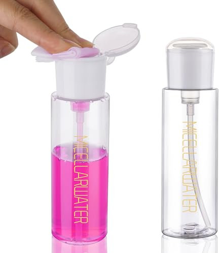 Wowang Push Down Pump Dispenser 2 Pack 3.4oz TSA Approved Nail Polish Remover Pump Dispenser Refillable Makeup Remover Dispenser Empty Plastic Pump Bottle for Micellar Water Makeup Remover Nail Art