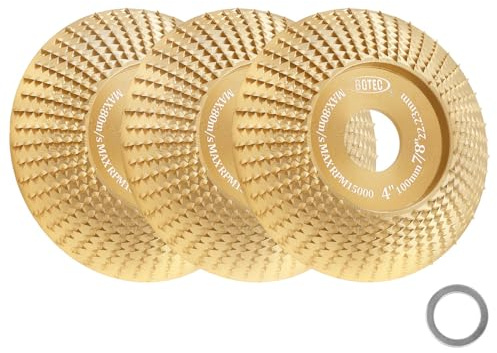 BGTEC Intaglio Legno Mola Disco Abrasivo，3 Pezzi 100MM*22.23MM Arco Disco Raspa per Legno per Levigatura Intaglio Modellatura Lucidatura – Disco per Legno Smerigliatrice