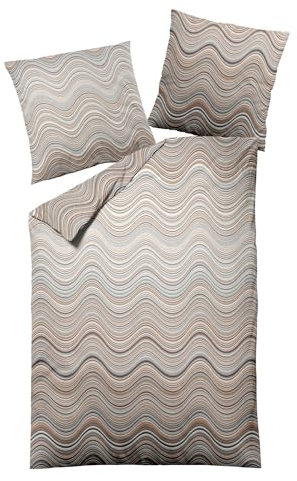 Dormisette Edel Biber Bettwäsche 155x220 Wellen braun türkis 2814-031