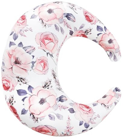 Stillkissenbezug für Mädchen, halbmondförmiger Stillkissenbezug für Neugeborene, abnehmbar, super weich, atmungsaktiv, rosa Blume