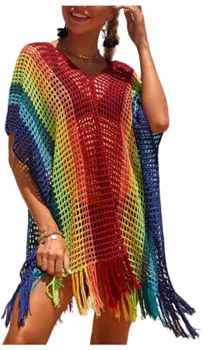 Jinsha Vestiti-Abito Spiaggia-Bikini Beach-Copri Cover-up - Woman Dress Corto Costumei Uncinetto Maglia Scollo V-Collo Camicia Boho Pareo Top Tunica da Spiaggia Bagno Mare Estivo Donna Vestiti Gonna