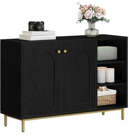 Hzuaneri Meuble Salle de Bain, Meuble de Rangement, Armoire Salle de Bain, Placard Rangement avec 2 Portes, Compartiment Ouvert, Salle de Bains, Le Salon 35 x 100 x 75 cm, Noir SC10204G