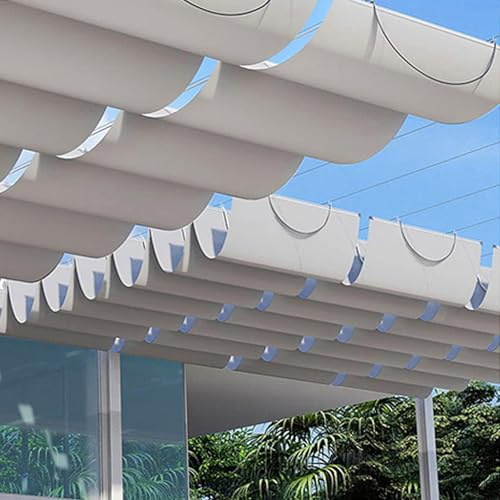 Geovne Gray Wave Sails,90% Sun Shade Sail,Breathable Shade Fabric,Retractable Pergola Canopy,Sunblock Shade Cloth,Outdoor Privacy Screen,Slide Wire Hung Awning,with Mounting Kit (1x3m/3.3x9.8ft)