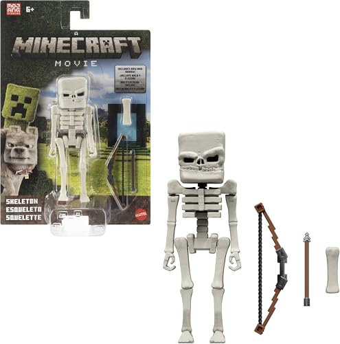 Mattel Minecraft - Personaggio Scheletro, action figure da collezione con acccessori inclusi, alto 10 cm e ispirato al film e al videogioco, giocattolo per bambini, 6+ anni, JFR60