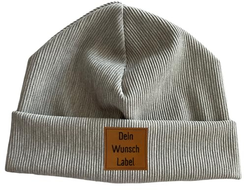 Handmade Herbst Winter Beanie Mütze für Kinder aus Rippjersey Kindermütze mit Kunstleder Label 23 Farben Mädchen Junge Baby Kleinkind personalisiert Babymütze Weihnachtsgeschenk