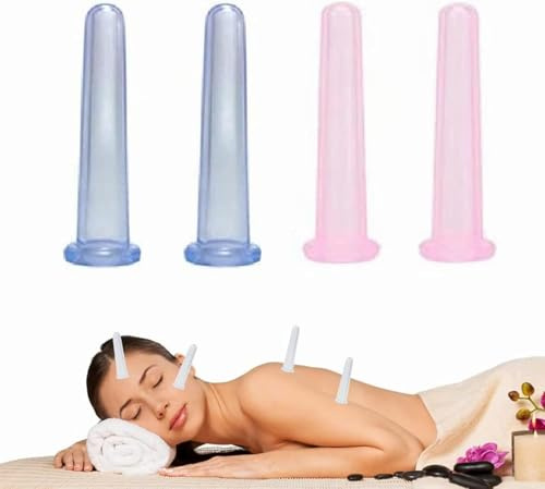 Gowxs Schröpfen Massager Set, 4 Stück Schröpfgläser Silikon, Schröpfen Massage, Gesicht, Augen, Körper, Myofaszial, Handbetrieben, Neu
