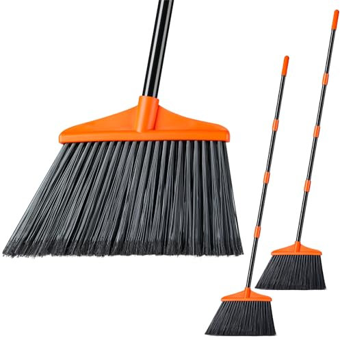 Lifewit Scopa da Esterno 135cm, Scopa da Giardino con Manico Lungo Regolabile, 2 Pcs Scope Telescopica per Interni per la Pulizia di Pavimenti, Garage, Giardini, Patio, Arancione