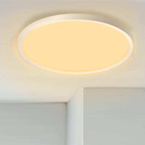 Aufun LED Deckenleuchte Flach Rund, Warmweiß 72W 3000K-4000K IP44 Wasserfest Modern Badezimmer Lampe Badlampe, Küchenlampe für Küche Bad Schlafzimmer Flur Keller, Ø45CM