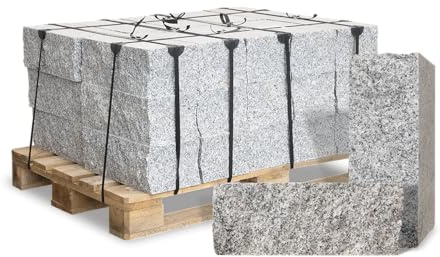 Granitrandsteine Granitmauersteine Granit Randstein Mauerstein Stein Garten Rasenkante Naturstein Palisade Steine Gespalten Gesägt Grau 40x20x15cm 1.000kg / 1 Palette