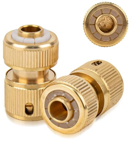 Tesmotor 2 connettori rapidi in ottone per tubo dell'acqua da 1/2 (20 mm), attacco rapido con funzione di arresto per tubi da giardino da 1/2