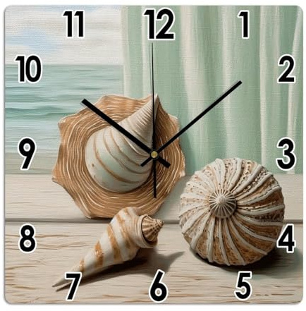 Yelolyio Horloge murale carrée avec vie marine - Grande horloge murale sur le thème de l'océan - 30 x 30 cm - Silencieuse - Sans tic-tac - Horloge en bois unique pour la maison, le bureau, la salle de
