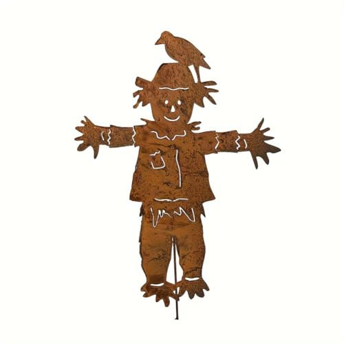 Kznifmk Vogelscheuche auf Erdspieß, Gartenschild aus Metall, Dekoration für den Außenbereich, Herbst, Halloween, Thanksgiving, Vogelscheuche für Terrasse