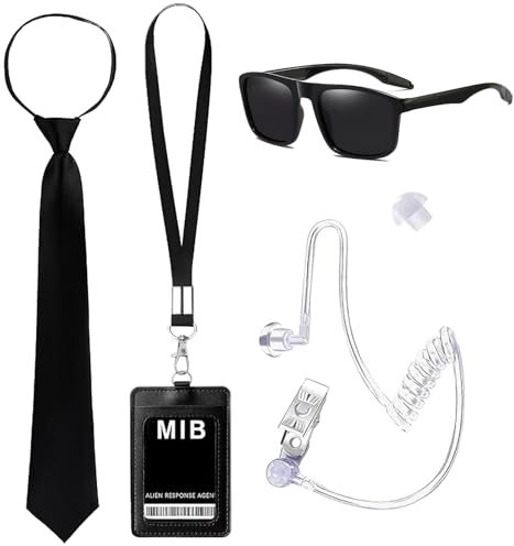SEFIRST 5 Pcs MIB Agent Costume Accessoires, Men in Black Deguisement, Ensemble de Costumes de Services Secrets Accessoires, Costumes d'espions pour Hommes Femmes pour Fête d'Halloween Cosplay