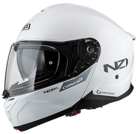NZI Combi 3 Duo Blanco - Casco de Moto Modular Abatible con Visor Solar - Homologado P/J ECE 22.06 (L)