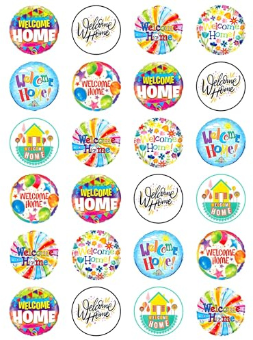 24 x Welcome Home Mix Edible Cupcake Toppers – Wafer Card or Icing – Travel Celebration Party Themed Birthday Decorations Perfect For Brownies Cookies Muffins & More! (Edible Wafer Card)