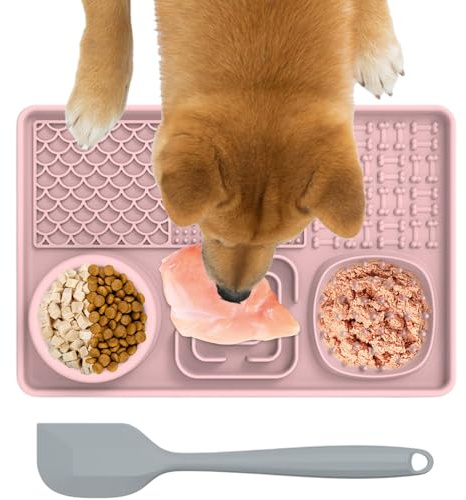 Hundslickdyna, silikon långsam matningsgodis, förtjusande dispenser med sugkopp, hundmatningspads halkskydd berikning slickmatta för hundar, tristess lindringar husdjursleksak, rosa, grå