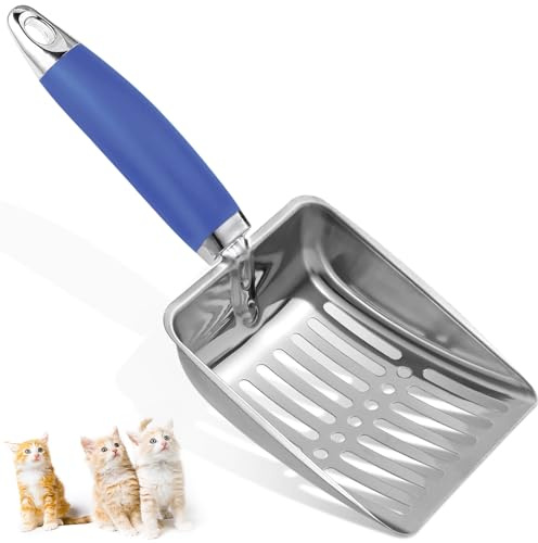 Apidgrowth Cat Litter Scoop -Stainless Steel Metal Cat Litter Scoop-Sturdy Mesh Scooper - Mesh Shovel-Easy to Clean - Suitable for Cat Litter Box -Navy Blue