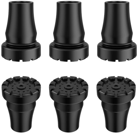 supregear Käppspetsar 16 mm, Svarta Halkfria Ersättningsgummispetsar för Promenadkäppar Och Käppar, Stötdämpande Kraftiga Fotkåpor med Metallinsats Förstärkta, 6 St
