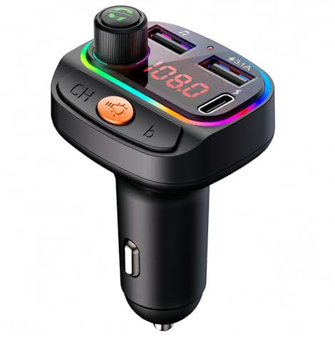 YCTech Bluetooth FM Transmitter for Car, Bluetooth Car Adapter USB C Fast Charger, Hands-Free Calling, Hi-Fi Music & Wireless Radio Adapter, Universal Car Charger for All iPhone & Samsung Models