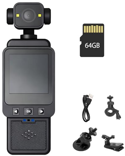 JAOGAUS Bodycam 1080P Telecamera Indossabile, Fotocamera POV/Vlog/Tasca con Obiettivo Rotante, Action Cam Sportiva con Clip, Scheda da 64GB Inclusa, Telecamera WiFi con App per Vlog, Viaggi, Outdoor