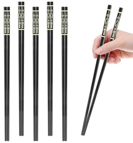 YIMETOP 5 Paar Fiberglas-Essstäbchen, Wiederverwendbare Japanische Essstäbchen, Waschbar FüR GeschirrspüLer, 24 cm, Karpfen Mustern, Rutschfeste Stäbchen (Schwarz)
