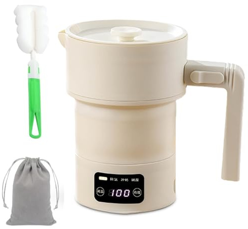 Vikbar minivattenkokare, 0,6 l, liten hopfällbar silikonvattenkokare, resevattenkokare, uppvärmning i 304 rostfritt stål för kök, resor, camping, utomhus
