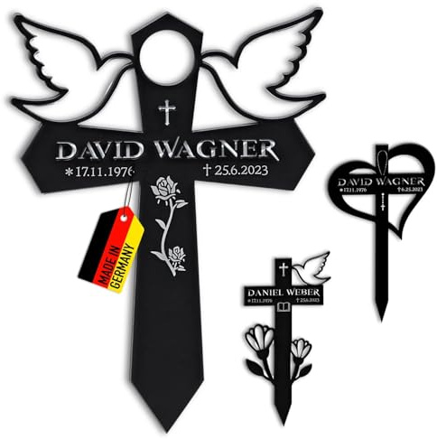 Customdo Personalisiertes Grabkreuz mit Gravur aus Acrylglas - Grabstecker viele Motive Personalisierung als gravierter wetterfester Grabschmuck Deko Grabdeko für Urnengrab Friedhof