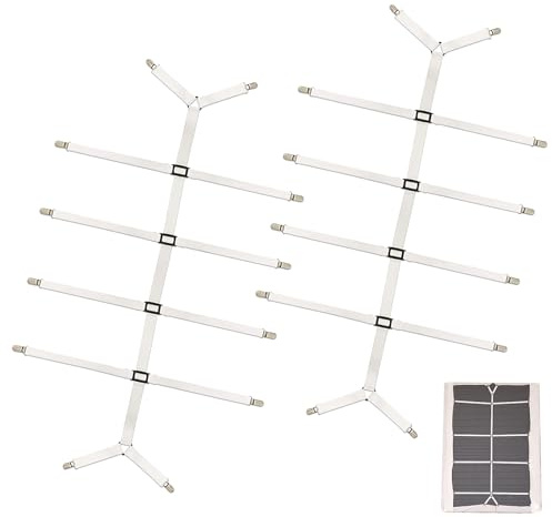 Tmefoy 2 Stück Bettlakenspanner, Bettlaken Spanner Verstellbar Elastische, Lakenspanner mit Metallclip, Bettlaken Spanngurt für Bettwäsche Tischtücher Matratzen (weiß)