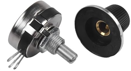 Gettimore Carbon Potentiometer 10K Ohm 2W Rundschaft mit Einstellknopf Top Einstellung 270° Drehung Kupfer Pins für Industrieausrüstung
