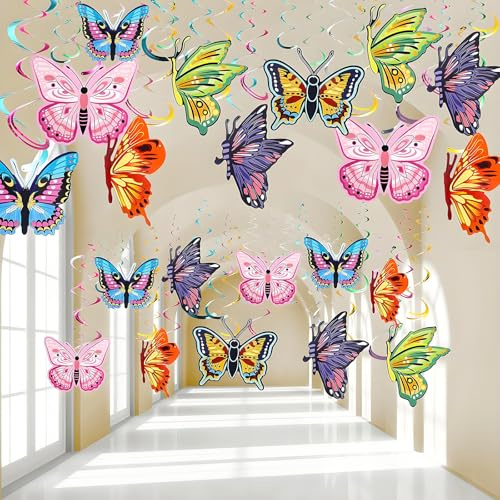 24 Pezzi Decorazioni Farfalle da Appendere per la Primavera Stelle filanti e Pendenti a Spirale per Bambini Compleanno Farfalla Colorate Appese Per la Estate Pasqua Matrimoni Feste