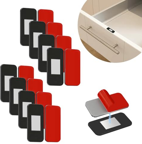 8-Pack No-Drill Invisible Magnetic Cabinet Catches,Duty Stainless Steel with Strong Adhesive Tape for Easy Installation, Perfect for Kitchen Cabinets, Bathroom Vanities & Closet Drawers