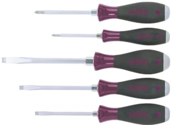 Wiha MicroFinish-skruvmejslar, rostfri, med fyrkantig, Phillips, med kontinuerlig hexagonskål och stålgiltad platta, 5 stycken (29138)