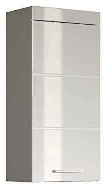 trendteam smart living Armario de Pared suspendido para baño Amanda, 37 x 77 x 23 cm, en Blanco y Blanco de Brillo Intenso, con abundante Espacio de Almacenamiento