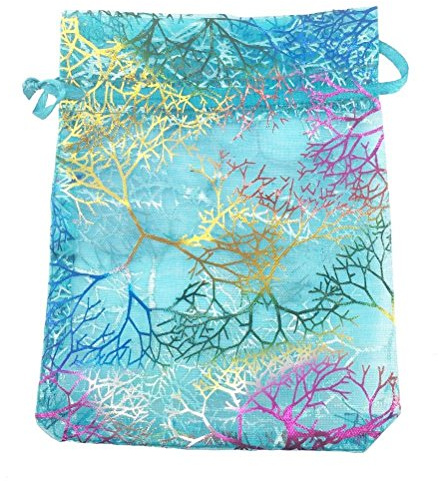 sumdirect 100 x Kordelzug.Beutel, 8,9 x 11,9 cm, Korallen-Muster, mit Kordelzug, Organza-Schmucktäschchen, Beutel ideal für Hochzeit, Party, Weihnachten, tolle Geschenktä