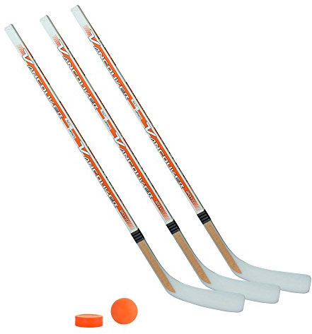 Vancouver Streethockeyschläger-Set Kids 7: 3 Schläger 115cm gerade Kelle & Ball und Puck orange …