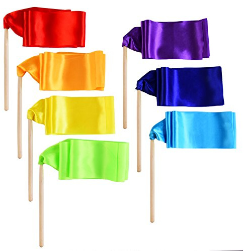 BBTO 7 Pieces Dance Ribbon Stick Ribbon Gym Ribbons Dancing Streamers Twirling Ribbon with Wooden Wand, 7 Colors,Red,39.37 Inches