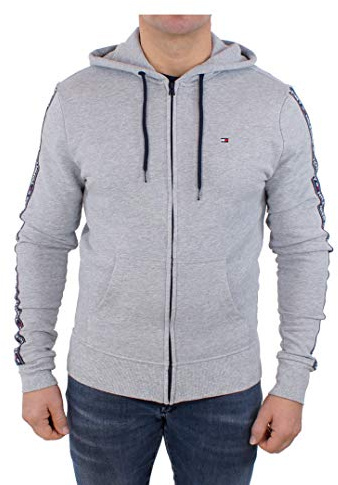 Tommy Hilfiger Sweat À Capuche Homme Fermeture Éclair Zip, Gris (Grey Heather), S