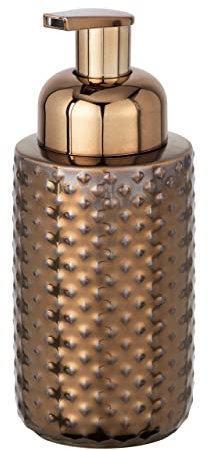 WENKO Schaumspender Keo, eleganter Schaumseifenspender für Bad & Gäste-WC, versehen mit einer eingearbeiteten kupferfarbenen Glanzstruktur, aus hochwertiger Keramik, Maße Ø 7,5 x 17 cm, Kupfer, Braun, 17 x 7.5 x 7.5 cm