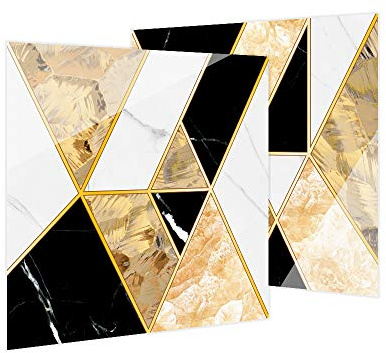 Hiser 10pcs Kitchen Bathroom Wall Tile Stickers, DIY Square Decals Simple Luxury Style Sticker for Kitchen Living Room Bathroom Home Decor Self-Adhesive (Gemstone black gold,20x20cm)