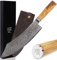 YOUSUNLONG Cuchillo de carnicero de 10 pulgadas, cuchillo de acero al carbono de Damasco, mango de madera de olivo italiano con funda de cuero